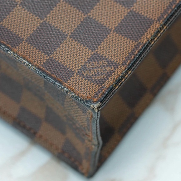 LV Sac Plat tote bag in the Damier Ebène canvas and brown leather trim - Picture 6 of 16